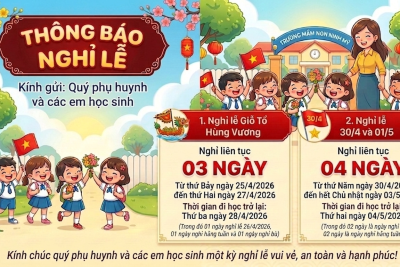 Trường Mầm non Ninh Mỹ xin trân trọng thông báo tới quý phụ huynh lịch nghỉ lễ Giỗ tổ Hưng Vương 10/03.